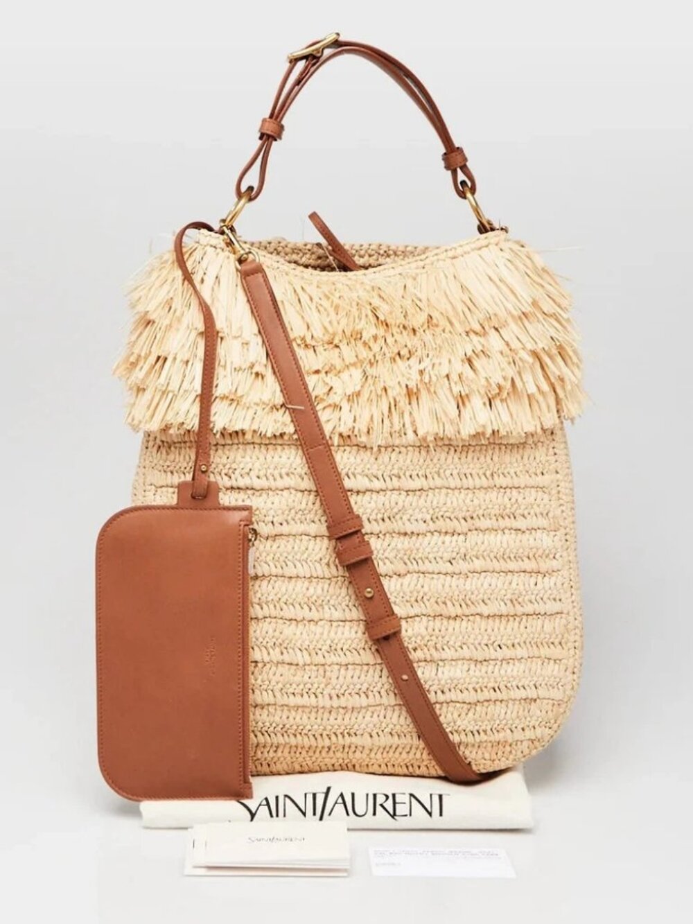 Yves Saint Laurent Natural and Brown Leather Roady Fringe Shoulder Bag - Picture 9 of 9
